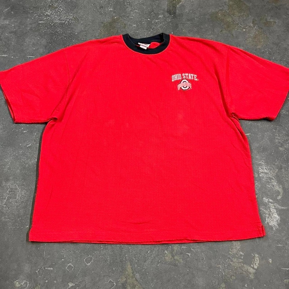 Vintage 90s Red Oak Ohio State Buckeyes Ringer T-Shirt Mens 2XL Red Short Sleeve